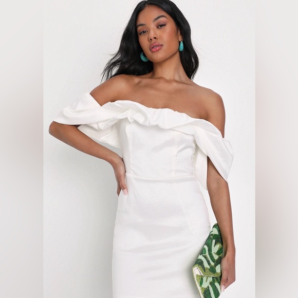 Lulus Dresses & Skirts - NWT Lulus Fanciful Feat White Taffeta Off-the-Shoulder Bodycon Mini Dress L